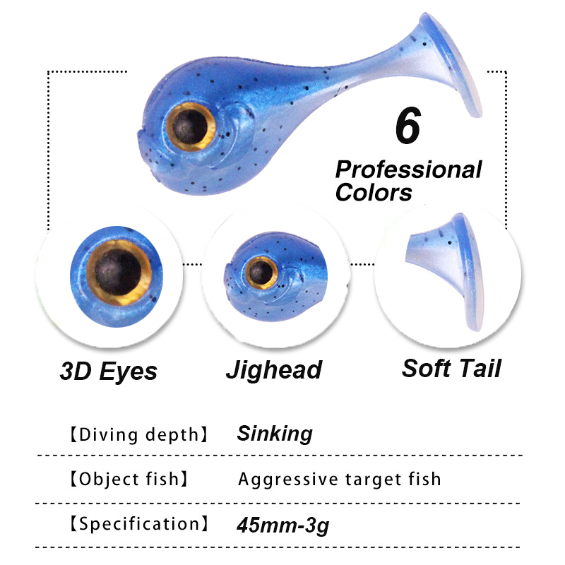 YUCONG 6PCS Jighead Soft Baits - Fishing Lure Swimbait ulasan dan harga